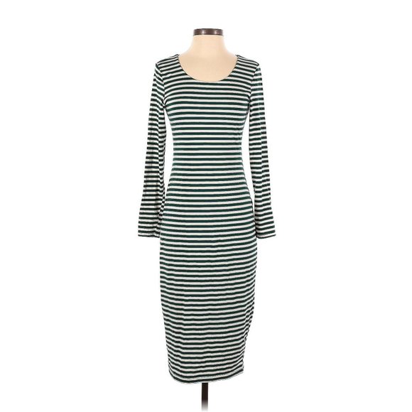 Size XXL 1X 2X 16 18 GREEN STRIPED BODYCON KNIT MIDI DRESS Sheath Spring PLUS SZ - Picture 1 of 6